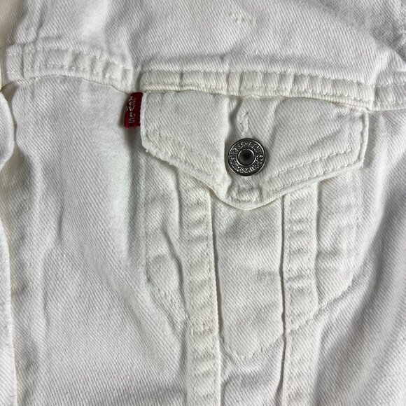 Y2K Levi's Trucker Jean Jacket Women's Junior's Large White Distressed Denim - Picture 8 of 16